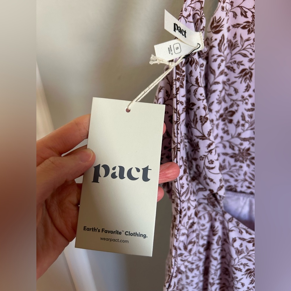 NWT Pact Purple Floral Fit & Flare Tieback Dress (Small) - Picture 7 of 8